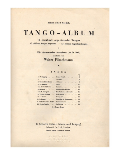 Tango-Album: 12 Berühnte Argentinische Tangos - Accordion.