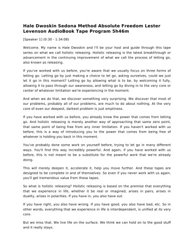 Hale Dwoskin Complete Sedona Method Course Transcript -- The Sedona Method: Your Key to Lasting Happiness, Success, Peace and Emotional Well-being (Paperback)