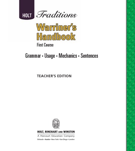 Warriner's handbook: first course : grammar, useage, mechanics, sentences