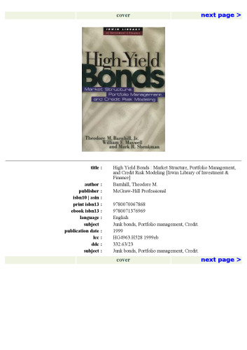 High Yield Bonds: Market Structure, Valuation, and Portfolio Strategies