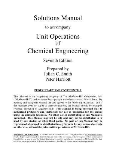 Unit operations of chemical engineering [SOLUTIONS MANUAL]