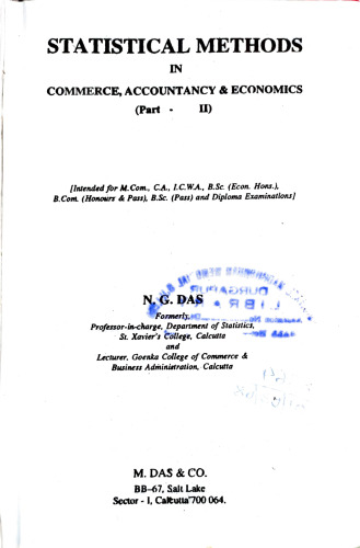 Statistical Methods in Commerce, Accountancy and Economics