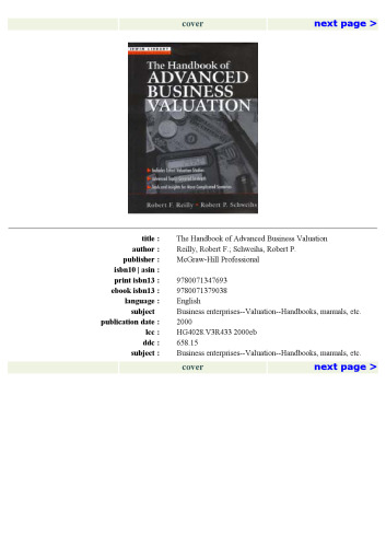 The Handbook of Advanced Business Valuation (Irwin Library of Investment & Finance)