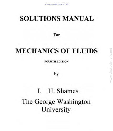 Mechanics of Fluids solution manual