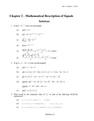 Signals and Systems: Analysis of Signals Through Linear Systems - Solution manual