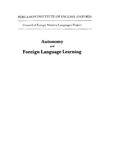 Autonomy and Foreign Language Learning