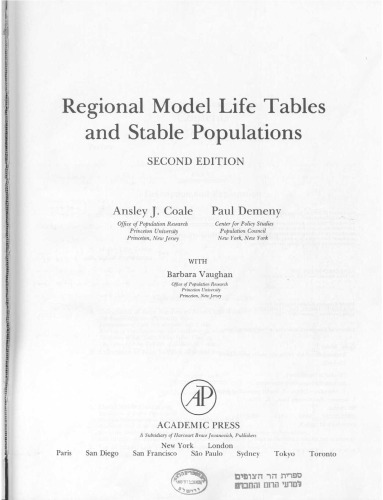 Regional Model Life Tables and Stable Populations. Second Edition