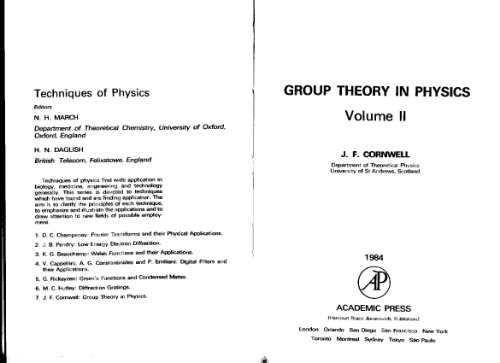 Group Theory in Physics, Vol. 2 (Techniques of Physics Series)