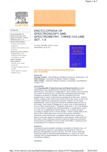 Encyclopedia of Spectroscopy and Spectrometry, Three-Volume Set