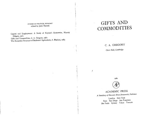 Gifts and Commodities: Exchange and Western Capitalism Since 1700