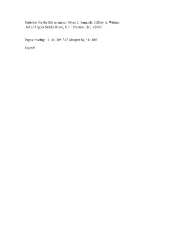 Statistics for the Life Sciences (3rd Edition)