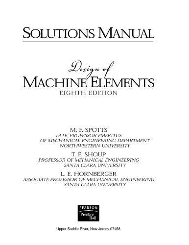 Design of Machine Elements solutions manual