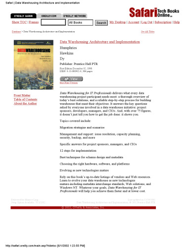 Data warehousing: architecture and implementation