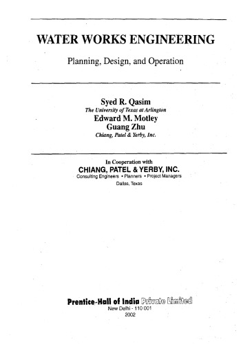 Water Works Engineering: Planning, Design, and Operation