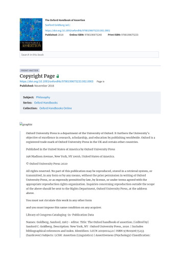 The Oxford Handbook of Assertion