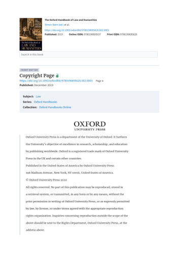 The Oxford Handbook of Law and Humanities (Oxford Handbooks)