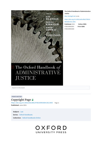 The Oxford Handbook of Administrative Justice (Oxford Handbooks)