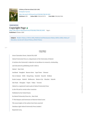 A History of Harrow School, 1324-1991