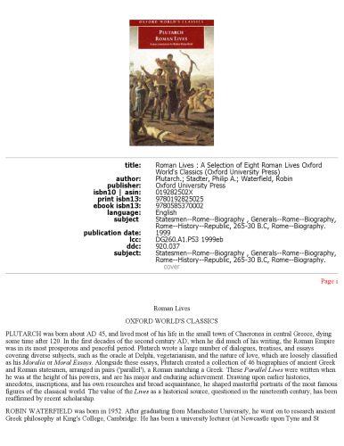 Roman Lives: A Selection of Eight Lives (Oxford World's Classics)