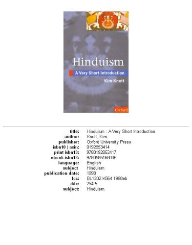 Hinduism: A Very Short Introduction (Very Short Introductions)