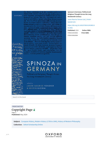Spinoza in Germany: Political and Religious Thought Across the Long Nineteenth Century
