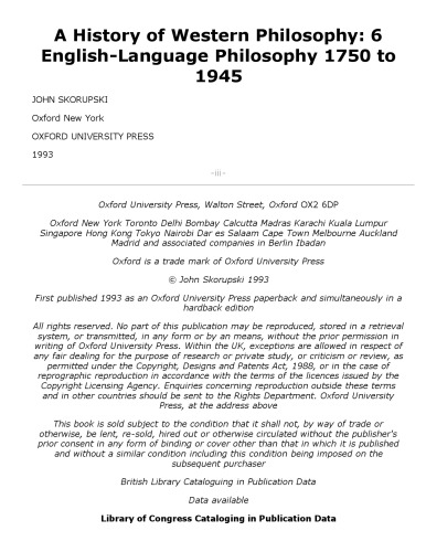English-Language Philosophy, 1750 to 1945 (A History of Western Philosophy)