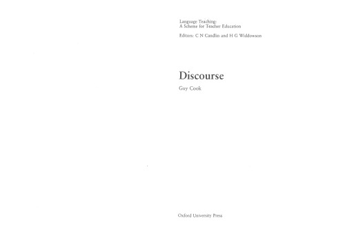 Discourse (Language Teaching: A Scheme for Teacher Education)