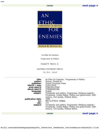 An ethic for enemies: forgiveness in politics