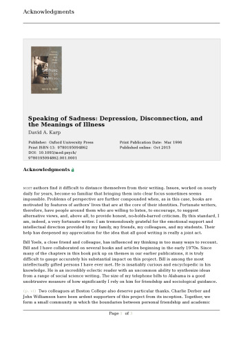 Speaking of Sadness: Depression, Disconnection, and the Meanings of Illness