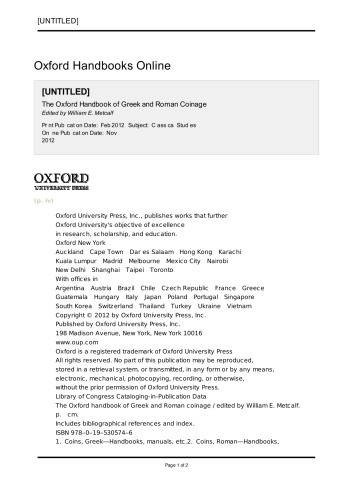 The Oxford Handbook of Greek and Roman Coinage