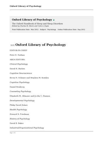 The Oxford Handbook of Sleep and Sleep Disorders