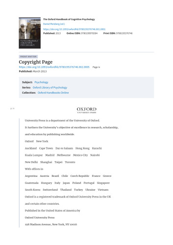 The Oxford Handbook of Cognitive Psychology (Oxford Library of Psychology)