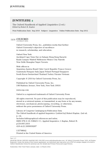 The Oxford Handbook of Applied Linguistics, Second Edition