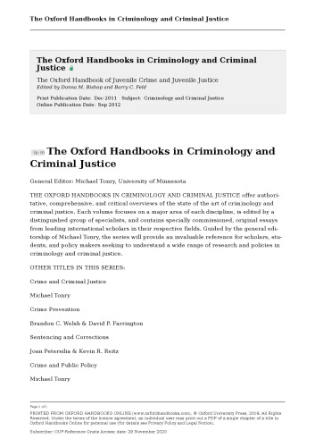 The Oxford Handbook of Juvenile Crime and Juvenile Justice