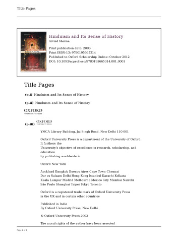 Hinduism and Its Sense of History