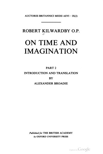 Robert Kilwardby: On Time and Imagination (Introduction and Translation)