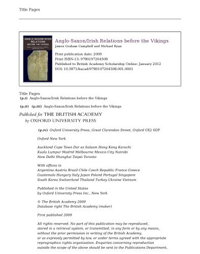 Anglo-Saxon/Irish Relations Before the Vikings