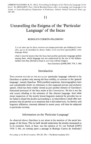 Unravelling the Enigma of the ‘Particular Language’ of the Incas