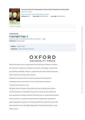 Yearning and Refusal: An Ethnography of Female Fertility Management in Niamey, Niger
