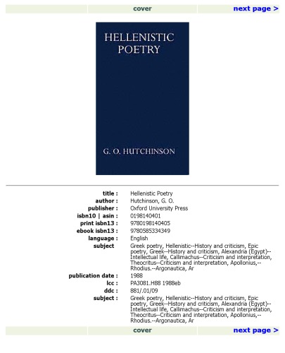 Hellenistic Poetry (Oxford University Press Academic Monograph Reprints)