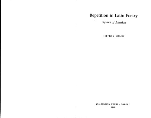 Repetition in Latin Poetry - Figures of Allusion