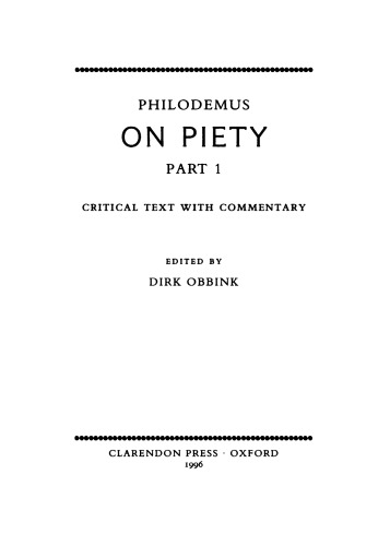Philodemus on Piety: Critical Text with Commentary