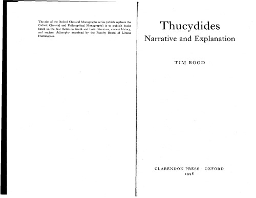 Thucydides: Narrative and Explanation