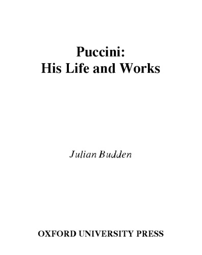 Puccini: His Life and Works (Master Musicians Series)