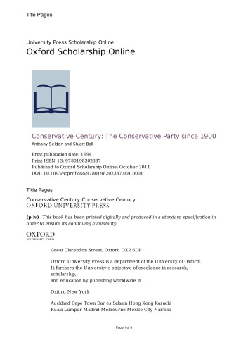 Conservative Century: The Conservative Party since 1900