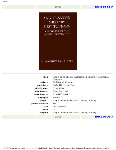 Anglo Saxon Military Institutions On The Eve of the Norman Conquest