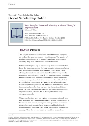 Real People: Personal Identity without Thought Experiments (Clarendon Paperbacks)