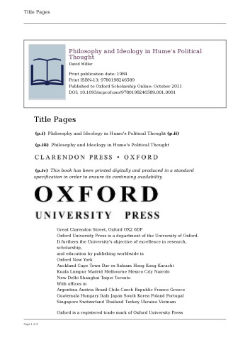 Philosophy and Ideology in Hume's Political Thought