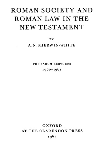 Roman Society and Roman Law in the New Testament