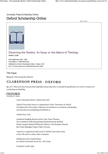 Discerning the Mystery: An Essay on the Nature of Theology